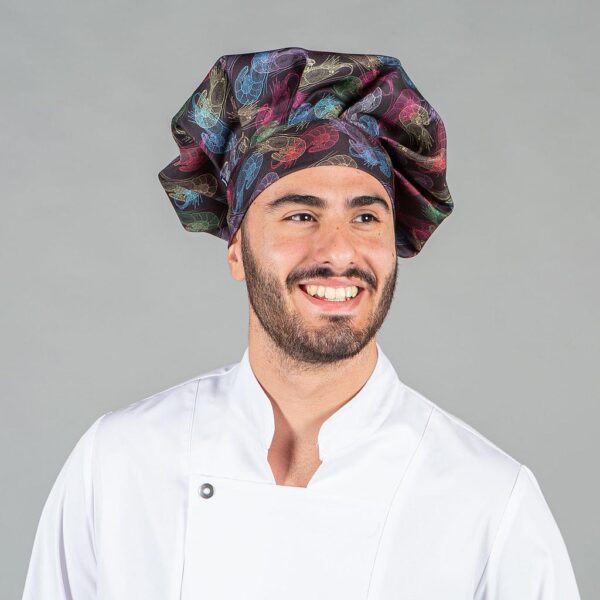 Gorro Chef Velcro con estampado gambas.